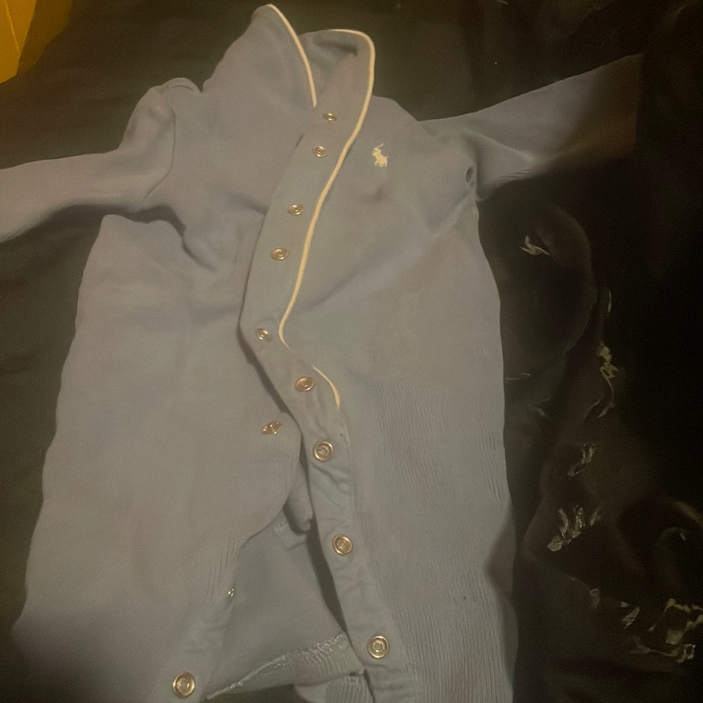 Light blue and white, long sleeve, baby onesie outfit